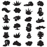 Groovy Funky element set bundle silhouette with expressive cartoon shapes, abstract doodles, and floral swirl elements vector