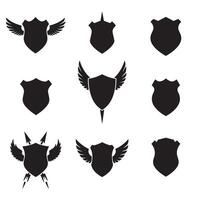 Unique shields wings element silhouette bundle with military-inspired emblems, vintage lines, and bold retro graphic crest symbols vector