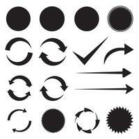Circle, arrow, check marks, and line and other element silhouette bundle with editable icons and line art graphics vector