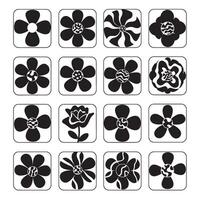 Wavy groovy flower icon collection in silhouette format for digital art projects and stylish layout design bundles vector