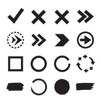 Check marks, crossed, arrows, underlines, circles, squares, brush stroke icon element silhouette bundle collection vector