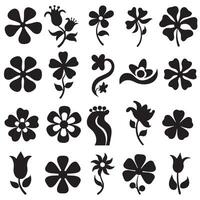 Flower icon silhouette bundle with groovy design and wavy lines for creative visual concepts vector