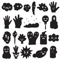 Groovy funky element tree, animal cartoon, flower and other element silhouette bundle with pet and nature icons vector