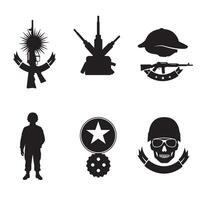 Resolute army icon bundle with military elements in clear silhouette style for official emblems and patriotic media vector