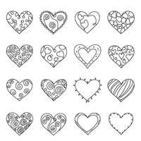 Abstract heart shape icons in silhouette line art style for printable coloring pages and layout variation ideas vector