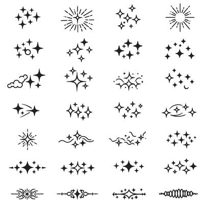 Line sparkle comic bundle silhouette set with layout dividers, pop elements, and burst design strokes