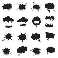 Comic burst explosion silhouette bundle with speech bubble elements perfect for pop art design and retro comic style vector