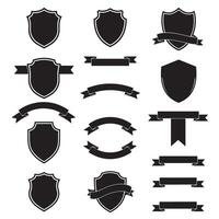 Vintage shield and ribbons banner adjust set bundle silhouette variation design for classic label and scroll art vector