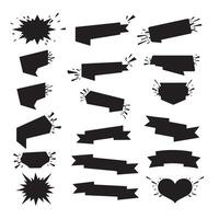 Start ribbons banner element set silhouette with badge-style folds and outline scroll decoration shapes vector