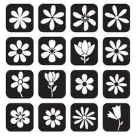 Stylish silhouette flower icons with wavy groovy design set perfect for modern floral themes and layout variations vector
