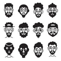 Expressive cartoon man face silhouettes logo bundle in abstract art style for brand projects vector