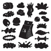 Groovy funky element tree, animal cartoon, flower and other element silhouette bundle with swirl and scribble lines vector
