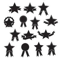 Star ribbons banner element set silhouette for decorative title labels, scroll tags, and promotional frames vector
