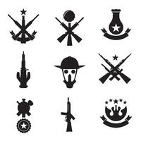 Tactical military icon set with army graphics in precise silhouette design for campaign collateral and recruitment posters vector