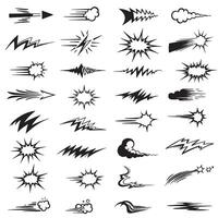 Comic line sparkle, burst, and movement element set with dynamic cartoon strokes and manga motion effects vector