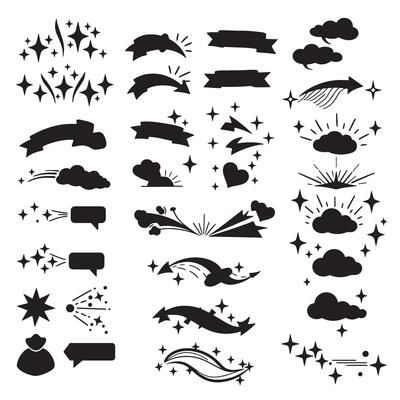 Pop art comic style sparkle lines set with silhouette bundle for visual energy, speed, and layout design