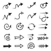 Set of hand drawn arrows with silhouette curve dotted and straight elements for creative use and layout purposes vector