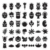 Groovy Funky element set bundle silhouette with pop art motion lines, funky cartoon hands, and floral decorative accents vector