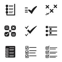 Forms icon and productivity checklist bundle with checkmarks cross signs and silhouette symbols vector