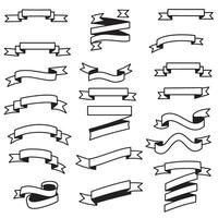 Outline art vintage ribbon banner set bundle silhouette variation design with scroll and tag label shapes vector