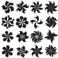Wavy flower icons in silhouette set with groovy abstract design perfect for poster and branding kits vector