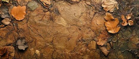Textured surface with autumn leaves and earthy tones, creating a natural, organic feel suitable for various design projects. photo