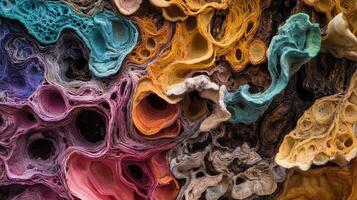 Abstract textured pattern with swirling colors and intricate designs resembling organic forms. photo