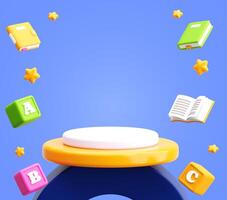 3D ABC Learning Scene with Floating Books and Colorful Podium photo