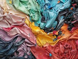 Abstract colorful texture with crumpled layers, showcasing vibrant hues and intricate patterns. photo