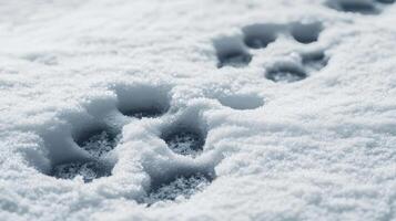 Dog paw prints in fresh snow, winter scene photo