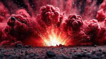 Dramatic explosion of red dust and debris creates fiery visual effect photo