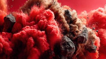 Explosive cloud of red dust and debris particles scattering intensely photo