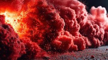 Dramatic red powder explosion creates a fiery, abstract and dynamic display photo