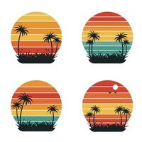 Editable pack of retro sunset graphics with summer vibes and nostalgic beach themed style vector