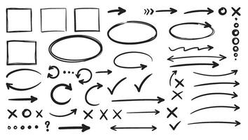 Unique hand drawn design set with arrows ovals and frames for infographics and planners vector