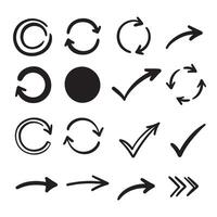 Hand drawn line frames and check marks with arrow symbols and circles in silhouette collection vector