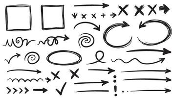 Black ink hand drawn arrows checkmarks and borders ideal for digital art and note layouts vector