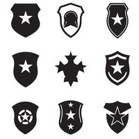Shield icon and army military badge set in sharp silhouette format for campaign artwork vector