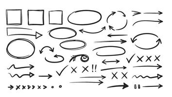 Casual hand drawn design elements with frames ovals arrows and marks for graphic use vector