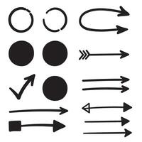 Set of hand drawn frame circles arrows check marks and lines in sleek silhouette bundle vector