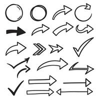 Minimalist hand drawn arrow check marks and circle frames in bold silhouette style bundle vector