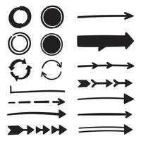 Hand drawn frames arrows circles check marks and line designs in minimalist silhouette set vector