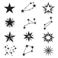 Hand drawn star symbol silhouettes in assorted artistic styles for creative projects vector