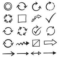 Editable bundle of hand drawn arrows check marks circles frames and lines in clean silhouette vector