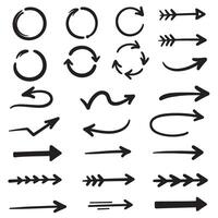 Hand drawn circle frame and arrow check marks with line silhouettes in editable design set vector