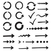 Circle frame and arrow check marks hand drawn designs in silhouette style for creative use vector