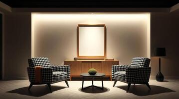 Stylish living room showcasing modern furniture and decor elements photo