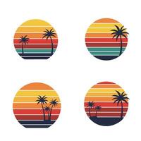 Summer themed retro sunset artwork set with nostalgic vibe and tropical beach scene graphics vector