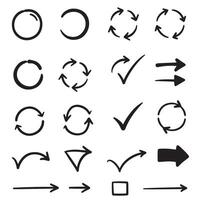Set of hand drawn line frames and arrow check marks in clean silhouette bundle for designers vector