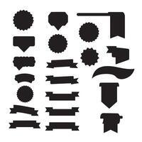 Retro start ribbons banner element set silhouette with curved scroll, folded tag, and outline style banners vector